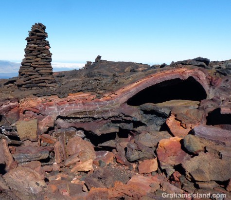 The collapsed lava tube is full of colorful rock.