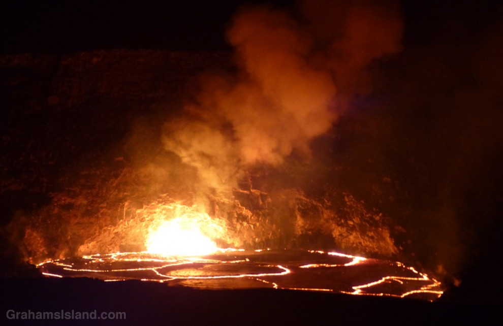 The lava lake in the Overlook vent at Halema’uma’u Crater.