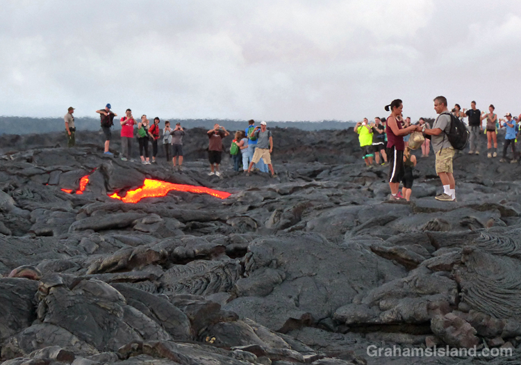 A lava breakout from the Kilauea lava flow.