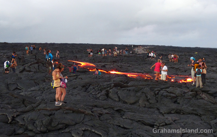 A lava breakout from the Kilauea lava flow.