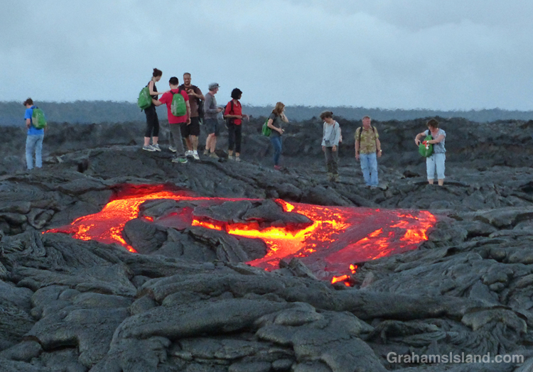 A lava breakout from the Kilauea lava flow.