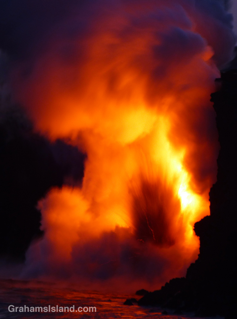 The firehose of lava entering the sea from Kilauea Volcano