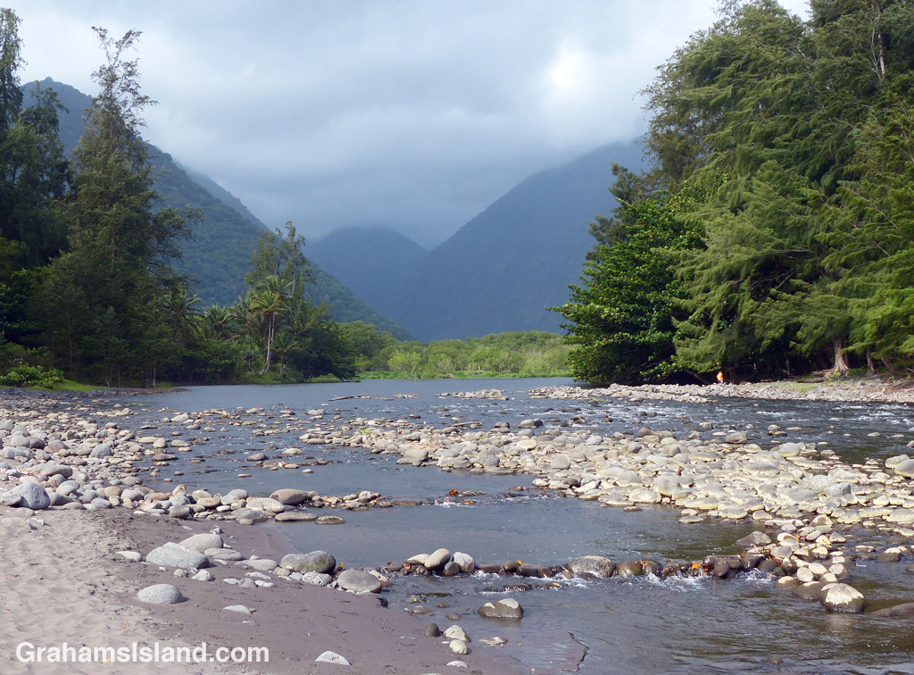 A view of Waipi'o Valley taken from the mouth of the river