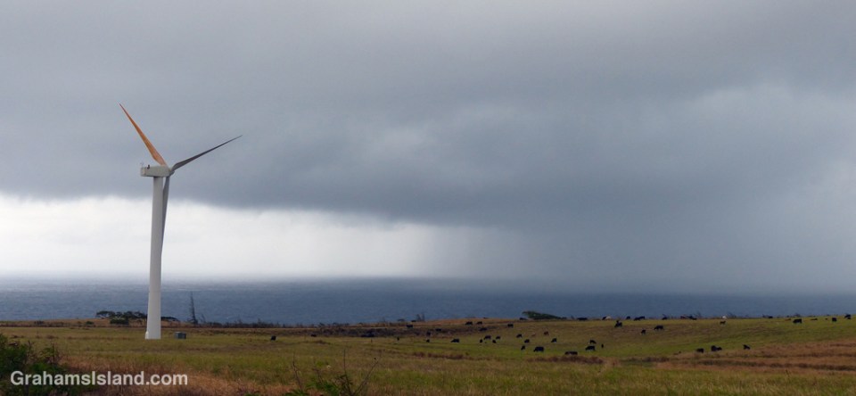 Heavy rain in the Alenuihaha Channel, between Maui and the Big Island, rumbles towards shore. 