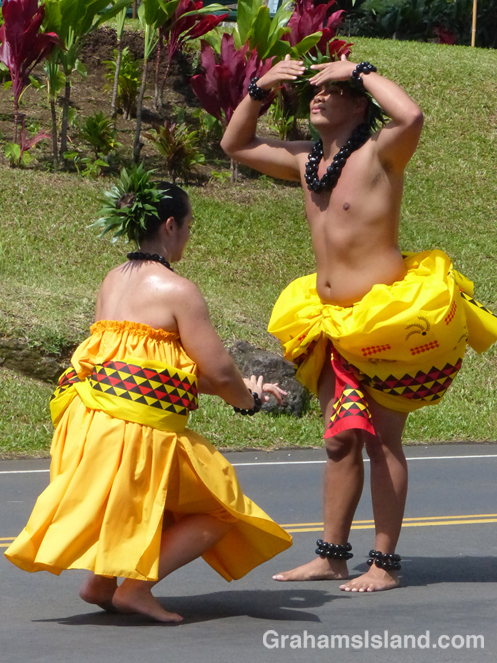 Hula dancers performs on Kamehameha Day in Kapaau.