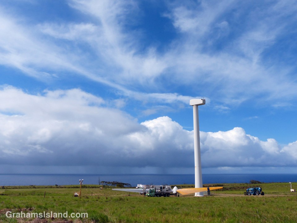 A wind turbine at Hawi Wind Farm undergoes repair