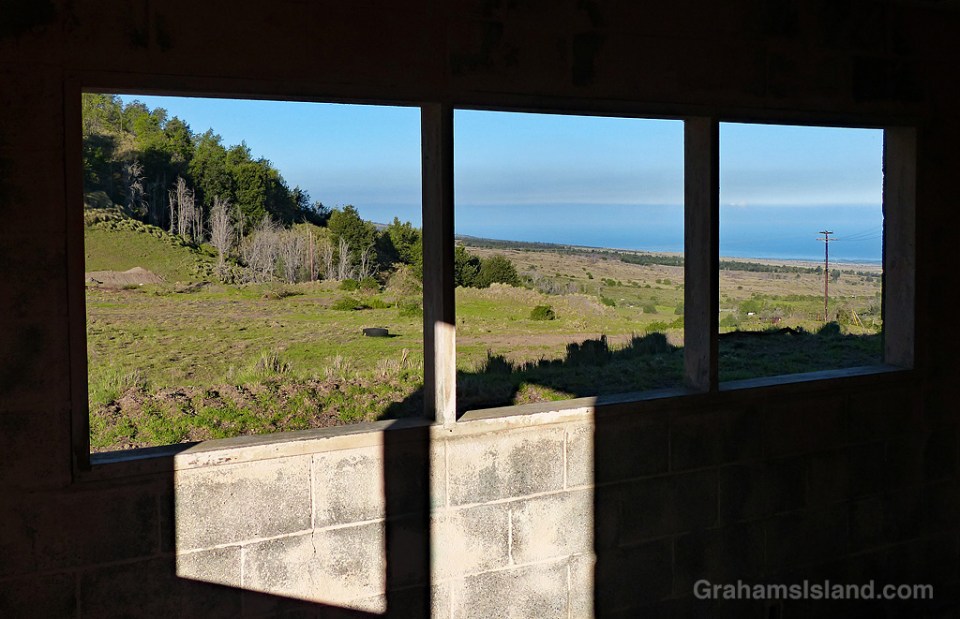 A view from the window of an old building on the Pu’u Wa’awa’a trail.