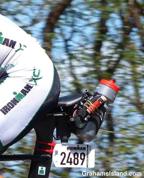 Tools of the cyclist's trade on the bike of Mike Blackburn.