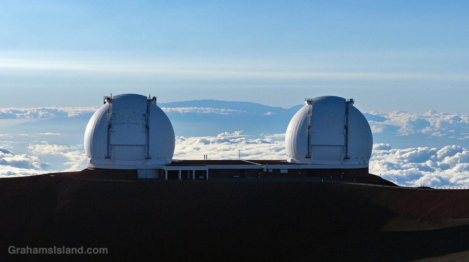 The two Keck telescopes on Mauna Kea, Hawaii.