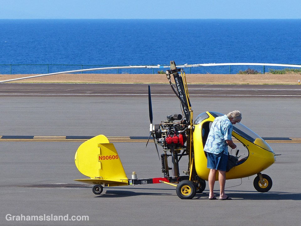 A mini-helicopter parked at Upolu Airport.