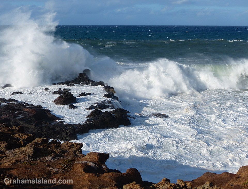 High winds kick up large swells pounding the northern coast of the Big Island of Hawaii.