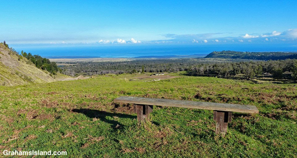 The view from a bench of the hike up Pu’u Wa’a Wa’a.