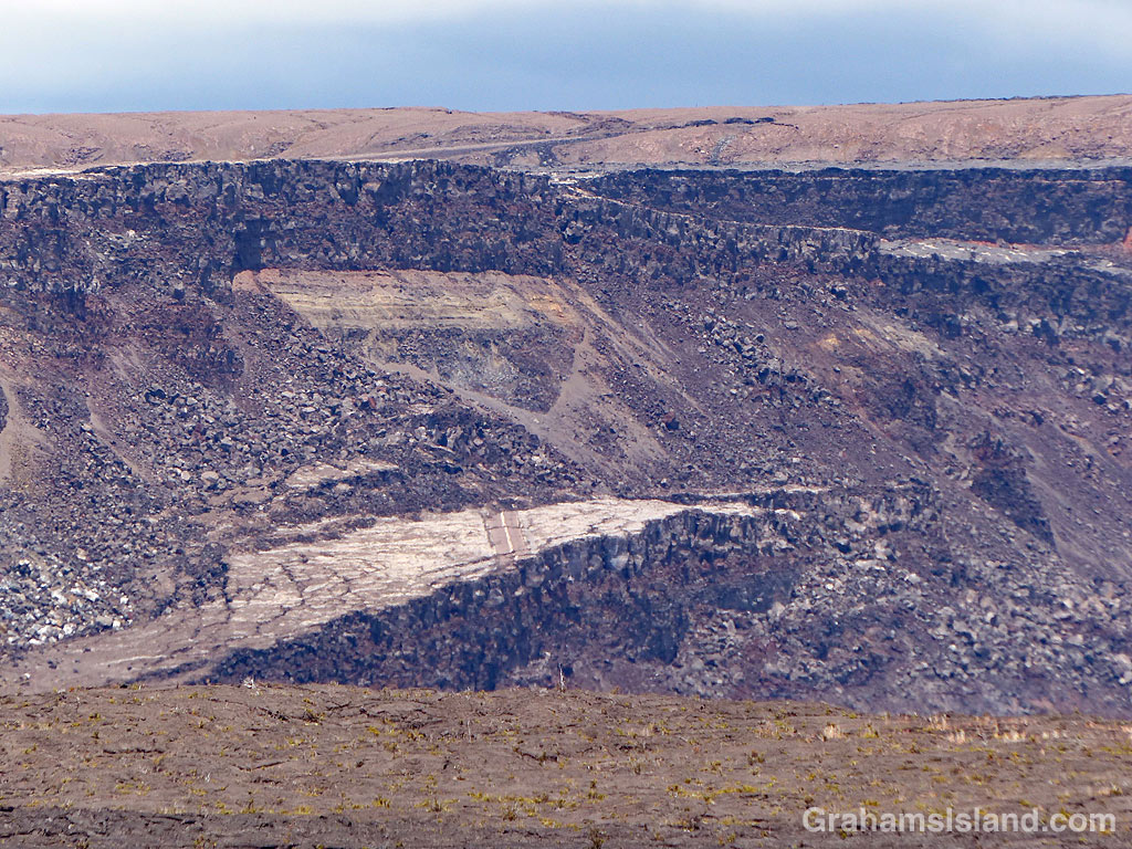 The section of Crater Rim Drive that fell in to Halemaumau Crater at Hawaii Volcanoes National Park