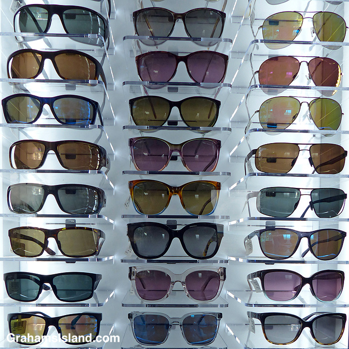 A sunglasses display