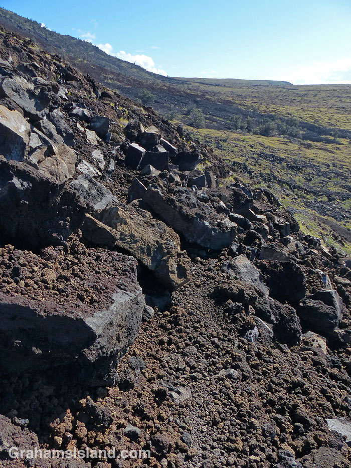 A rock slide on the Hilina Pali Trail.