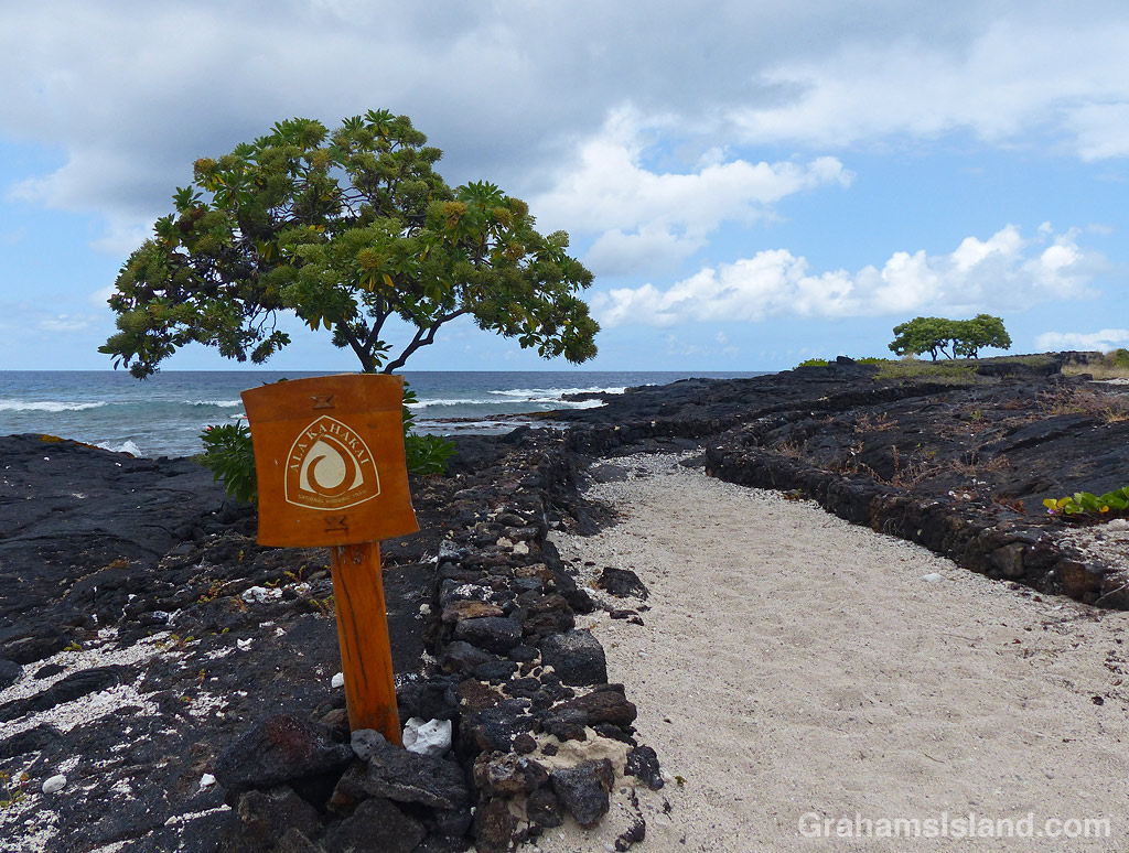 The Ala Kahakai Trail sign at Kohanaiki In Hawaii