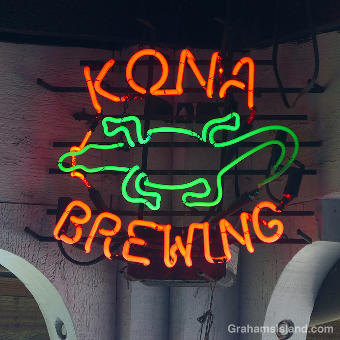 A neon Kona Brewing sign in Hawaii