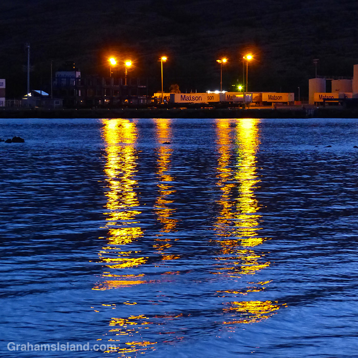 Early morning lights at the port of Kawaihae, Hawaii