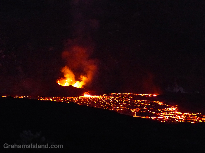 The lava cone and lake at Kilauea Volcano in late 2021