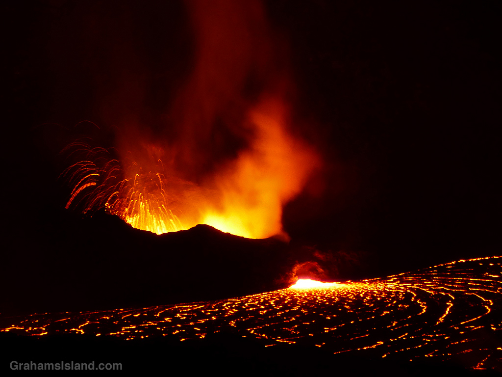 The lava cone and lake at Kilauea Volcano in late 2021