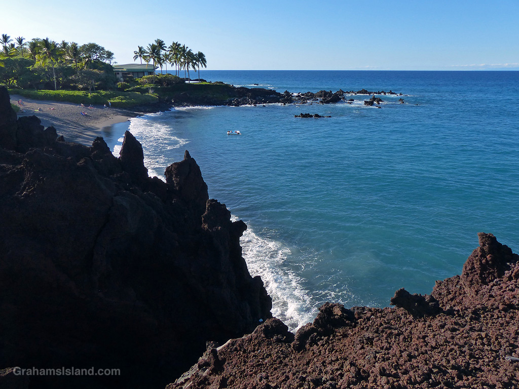 A view of Honoka'ope black sand beach in Hawaii