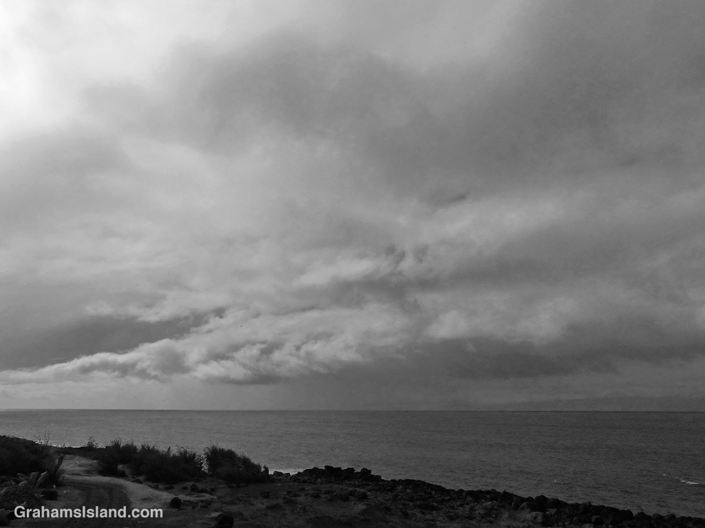 Clouds over Upolu, Hawaii, in black and white