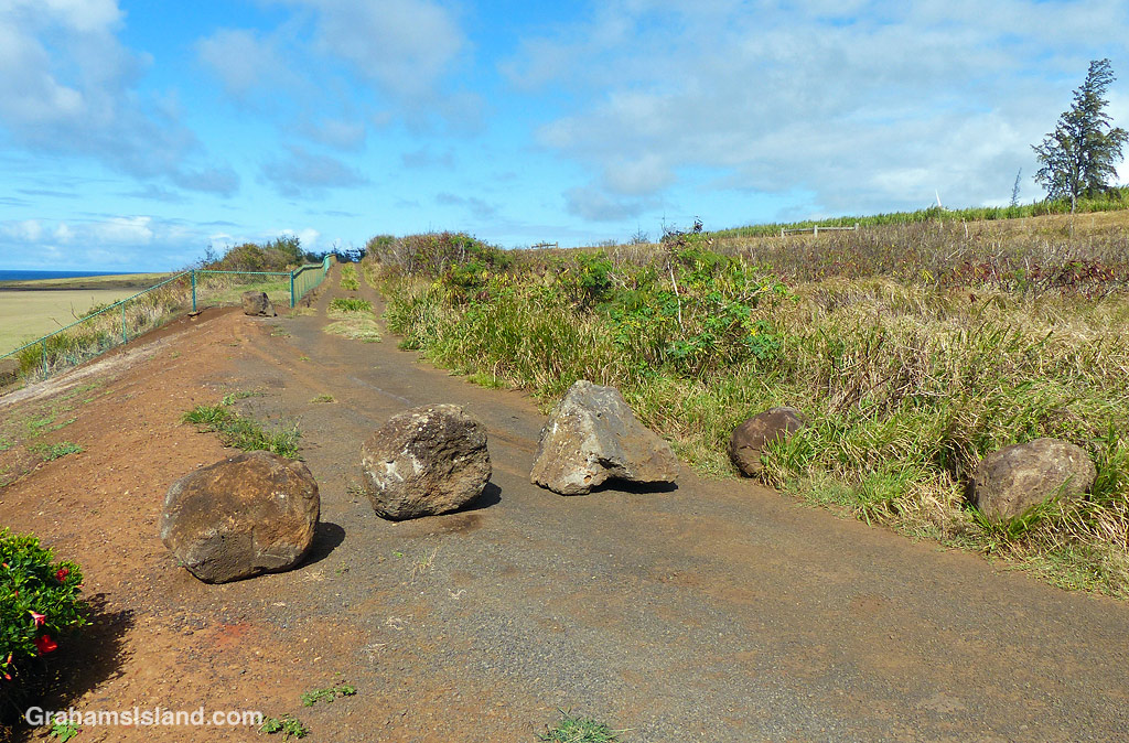 Rocks across a road in North Kohala, Hawaii