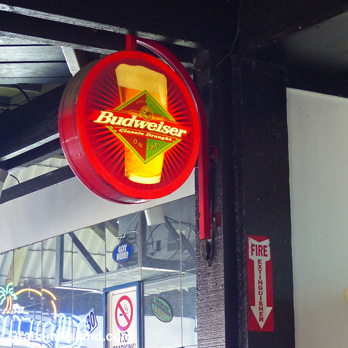 A Budweiser beer sign