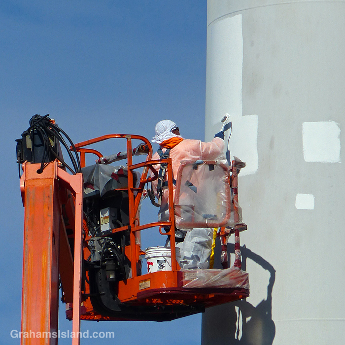 Maintenance work on a wind turbine at Hawi Wind Farm, Hawaii.