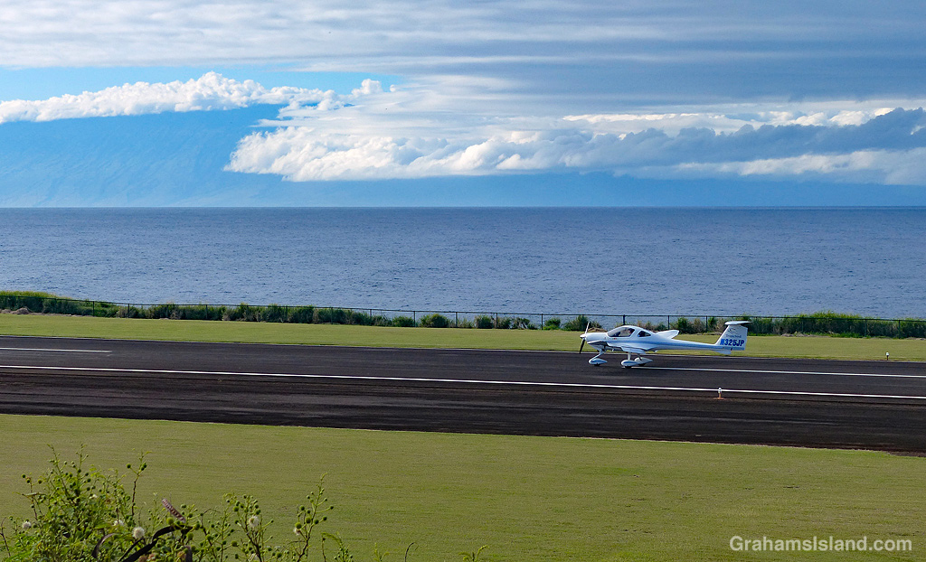 A small plane taxis at Upolu Airport in Hawaii