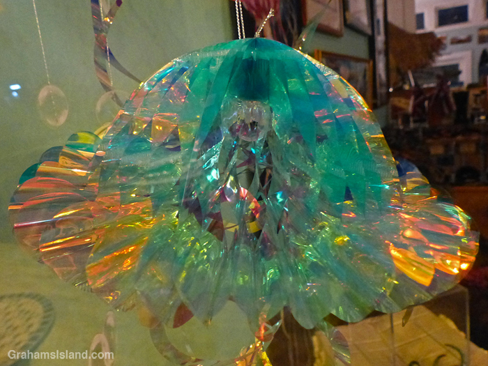 A green UFO like creation in a gallery in Hawaii