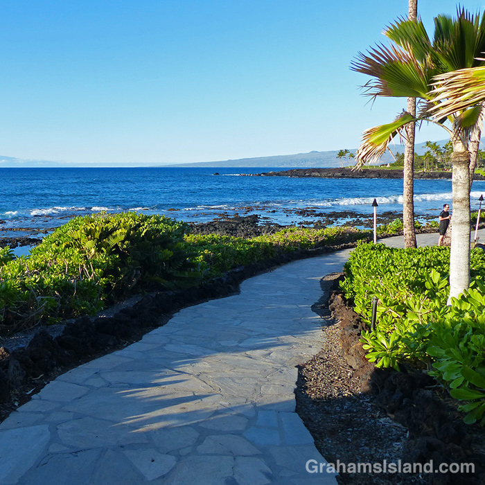 The coast path passes in front of the Hilton on the Big Island, Hawaii