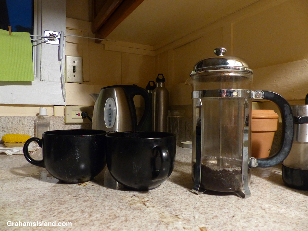 Morning coffee being made with a French press