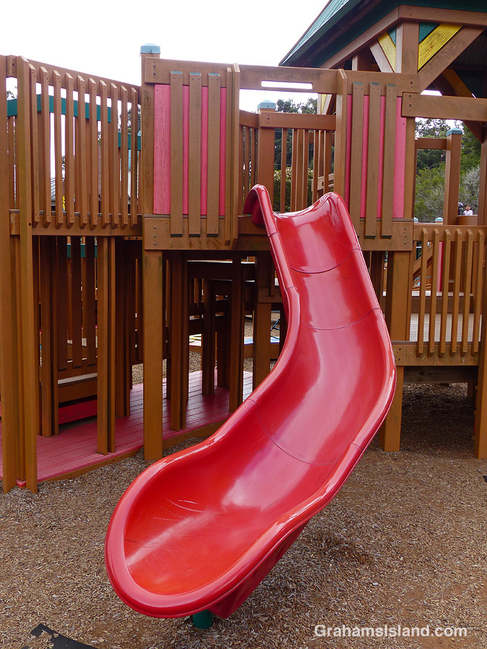 A red children's slide in Hawaii
