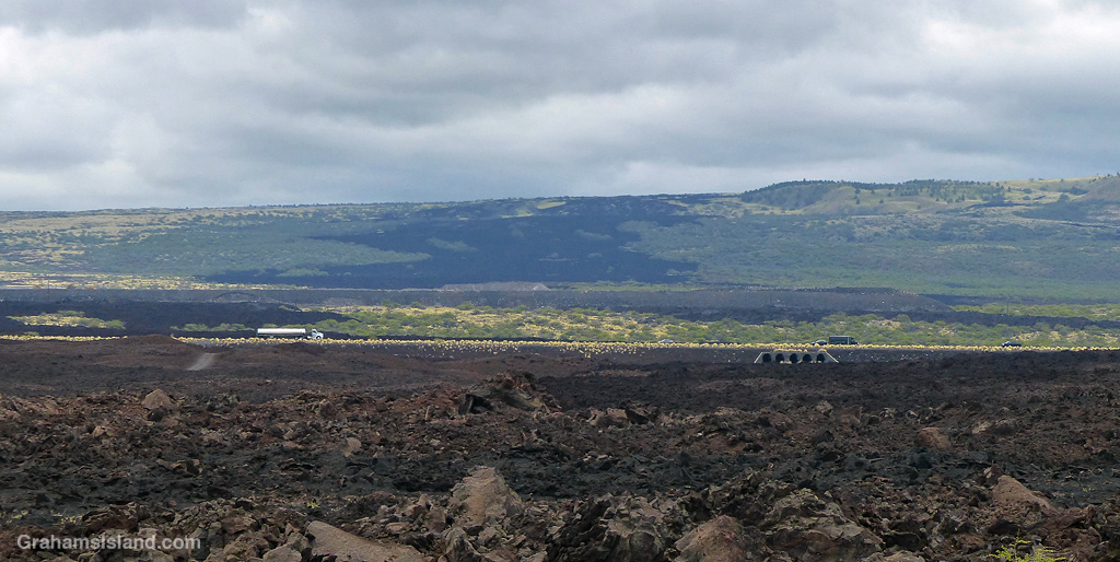 A view of the highway from the coast trail in South Kohala in Hawaii