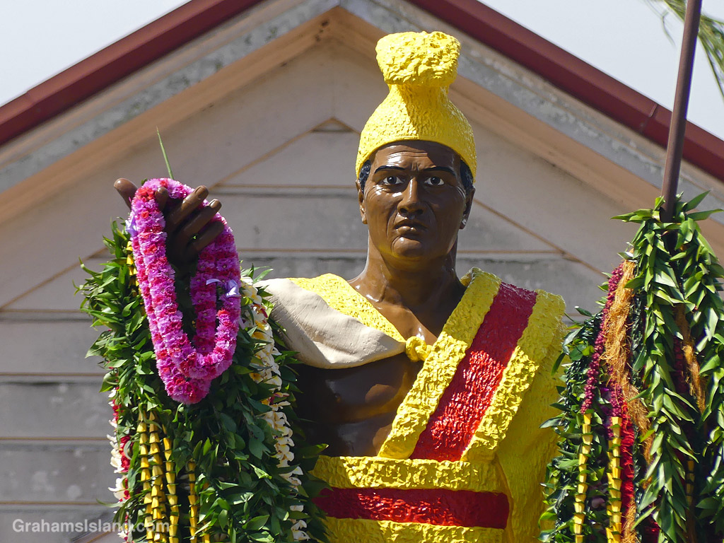Leis draped on King Kamehameha statue