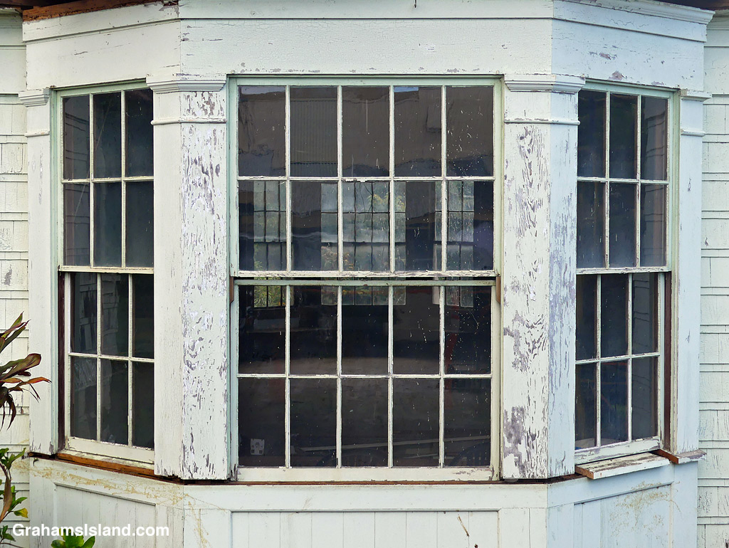 Windows at the old Bond Library in Kapaau, Hawaii