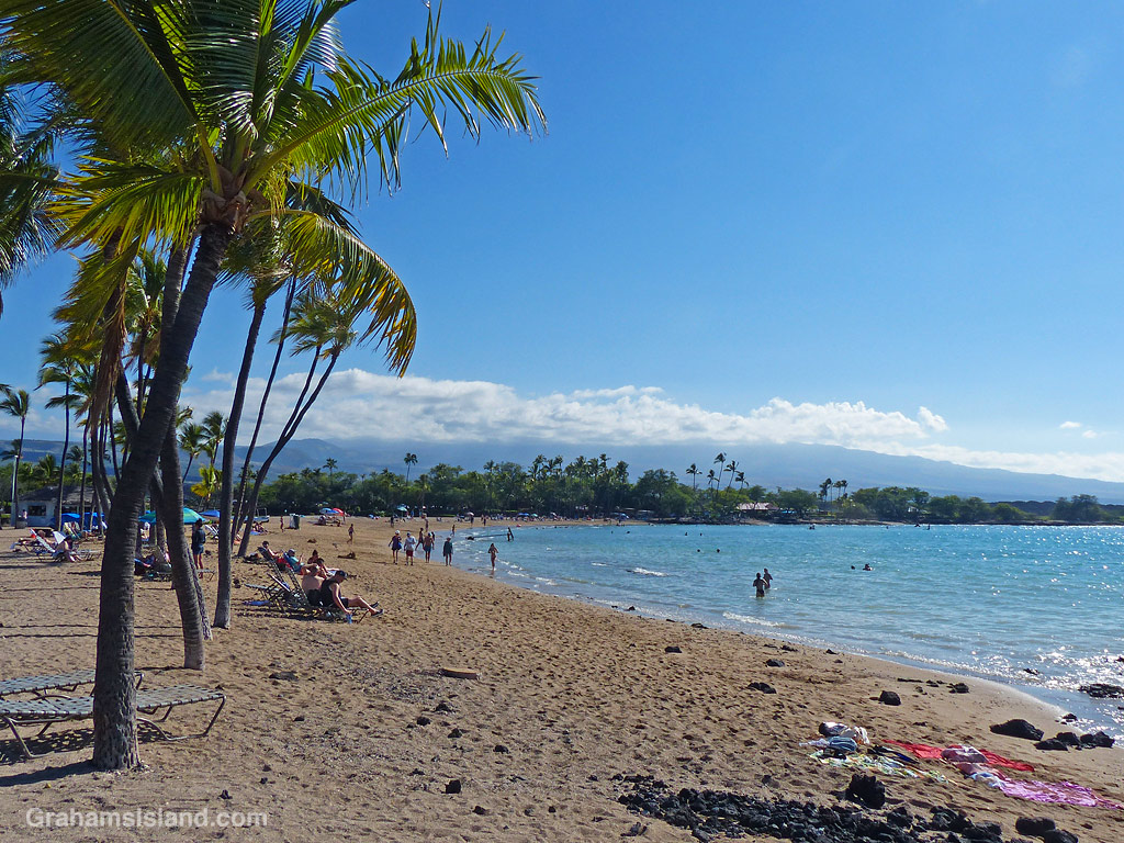 The beach at Anaehoomalu Bay on the Big Island, Hawaii