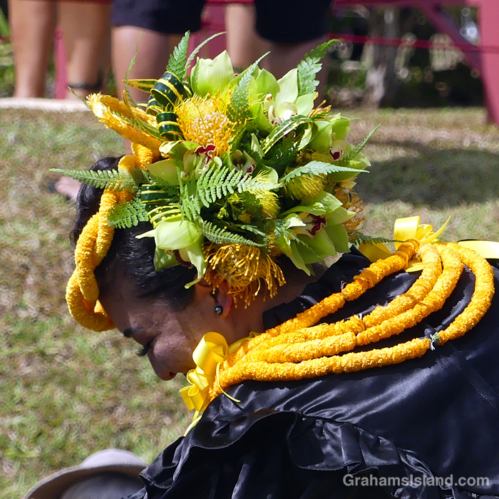 A rider representing Oahu at the King Kamehameha day parade in Kapaau, Hawaii