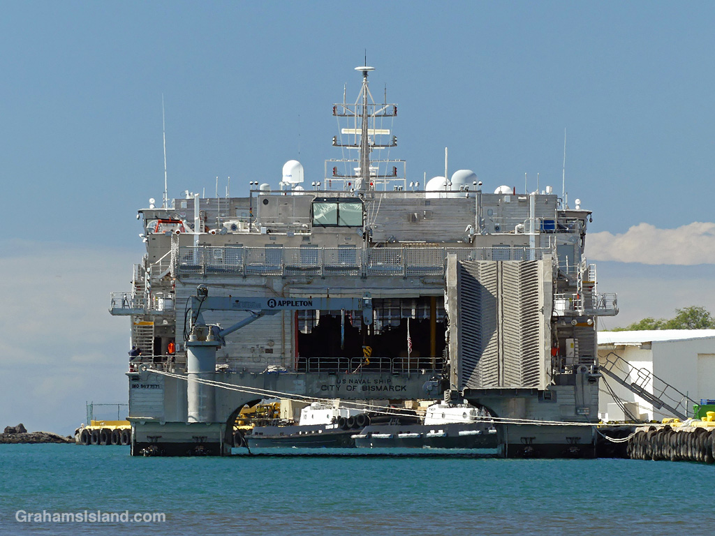 The US Navy ship City of Bismark in Kawaihae harbor