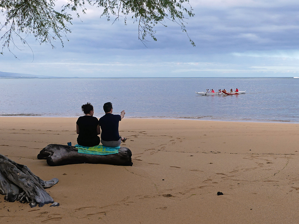 Canoe paddlers practice in the waters off Hawaii