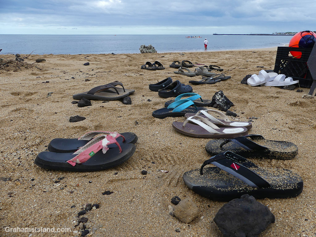 Slippahs on the beach at Spencer Beach Park, Hawaii