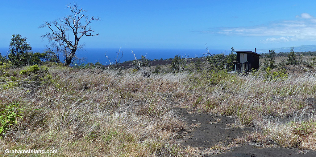 The outhouse near the Pepeiao Cabin on the Kau Desert Trail in Hawaii