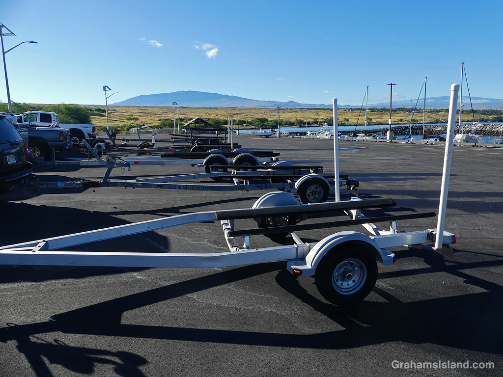 Empty boat trailers at Kawaihae Harbor in Hawaii