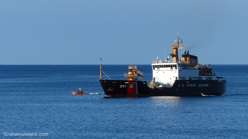 A Coast Guard buoy ship in the waters off Hawaii