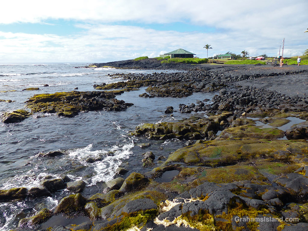 The coast at Punalu’u Black Sand Beach Park in Hawaii