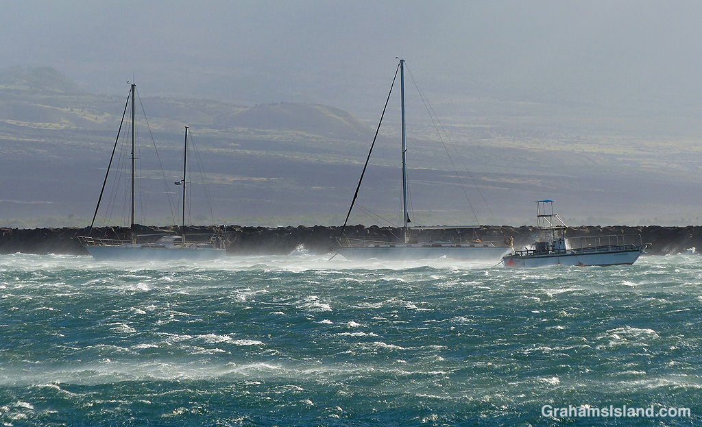 Strong winds whip up whitecaps in Kawaihae Harbor in Hawaii