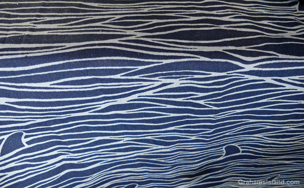 Fabric with a blue and white water print