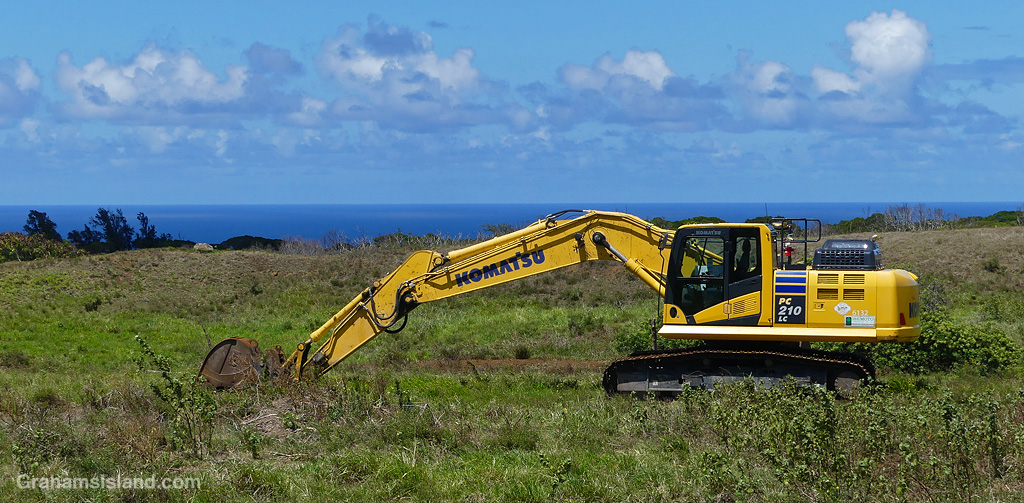 A Komatsu excavator near the Kohala coast in Hawaii