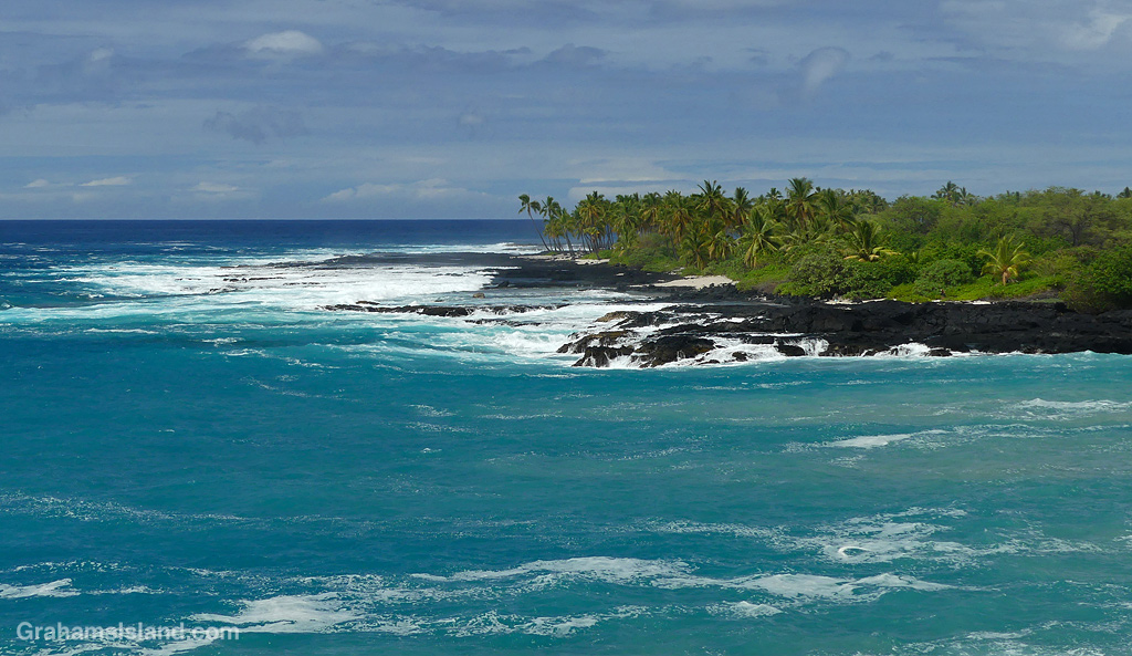 View from a bench on 1871 trail on the South Kona coast in Hawaii.